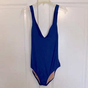 NWT J Crew High-support Cross-back One-piece Swimsuit Size 10 Plunge Neck Blue